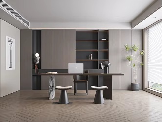 Modern Style Study Desk Chair Bookcase Carpet Chandelier Hanging Picture Ornaments 3d model