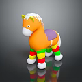 Orange Toy Horse With White Mane Purple Saddle And Colorful Striped Legs On Dark Background