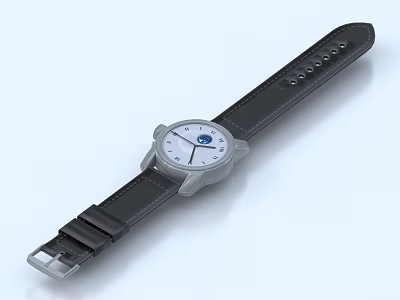 Black Leather Strap Wristwatch With White Dial And Classic Analog Design 3d model