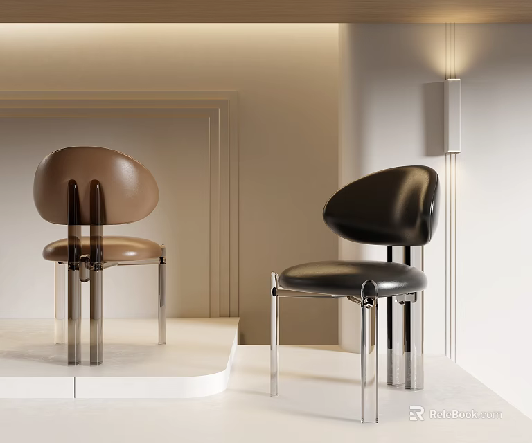 Brown And Black Single Chair Leather Upholstered With Metal Legs In Minimalist Interior 3d model 