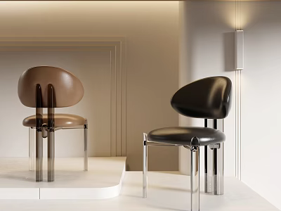 Brown And Black Single Chair Leather Upholstered With Metal Legs In Minimalist Interior 3d model