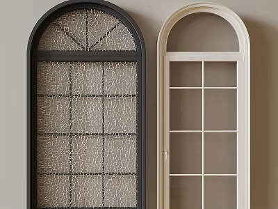 Two Different Designed Windows With Black And White Frames Patterned And Clear Glass Panes 3d model