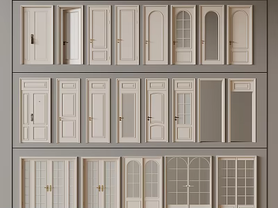 Various Hinged Doors With Diverse Panel Styles And Glass Insert Designs 3d model