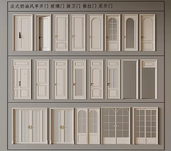 French cream style single door glass door kitchen door sliding door double door 3d model
