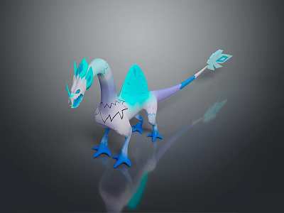 Turquoise And White Dragon Game Movie Character With Blue Claws And Diamond Shaped Tail Tip 3d model