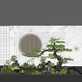 Indoor Landscape Design With Pine Tree Rocks Green Plants And Circular Decorative Wall 3d model
