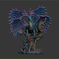 Colorful Winged Dragon Mythical Creature Sculpture On Intricate Tree Base