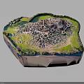 Detailed Ancient Scene Model Featuring Traditional Architecture Green Vegetation and Terrain Details