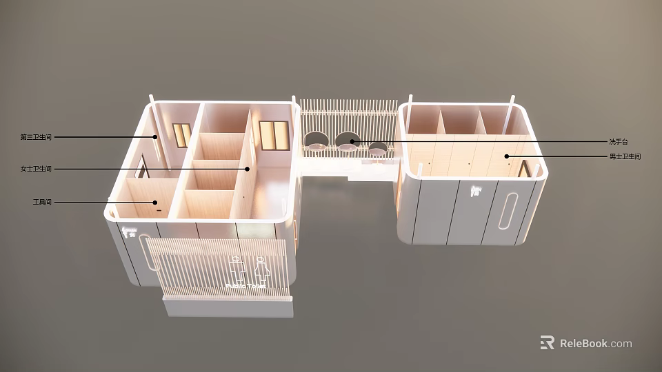 Architectural Model of House Interior Layout With Room Divisions Stairs and Windows 3d model 