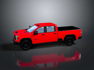 Red Crew Cab Pickup Truck With Black Wheels And Modern Exterior Design 3d model