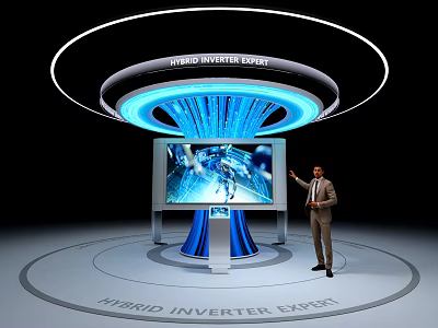 Tech Exhibition Hall with Hybrid Inverter Expert Featuring Large Screen Display Stand 3d model