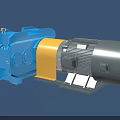 Industrial Equipment With Electric Motor Blue Gear Housing And Yellow Coupling