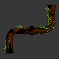 Rusty Metal Pipe With Green Ivy Growing On Curved Surface
