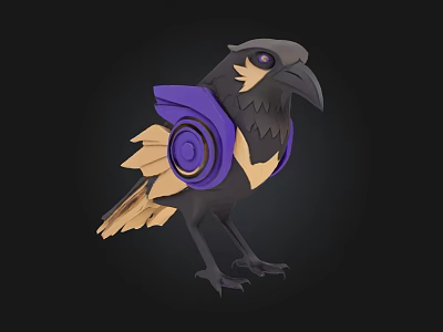 Building Block Crow Figurine With Purple Yellow Wings And Detailed 3D Design 3d model