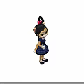 Cartoon Cat Character With Black Hair Red Bow Blue Plaid Dress And White Object