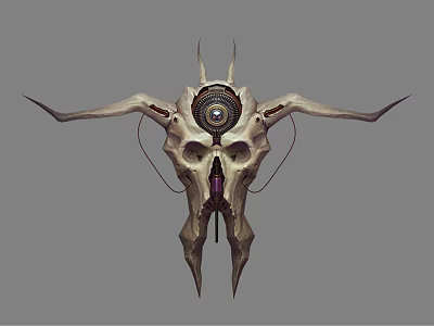 Gothic Themed Decorative Ornament Set with Skull Horns Gear and Central Eye Design 3d model