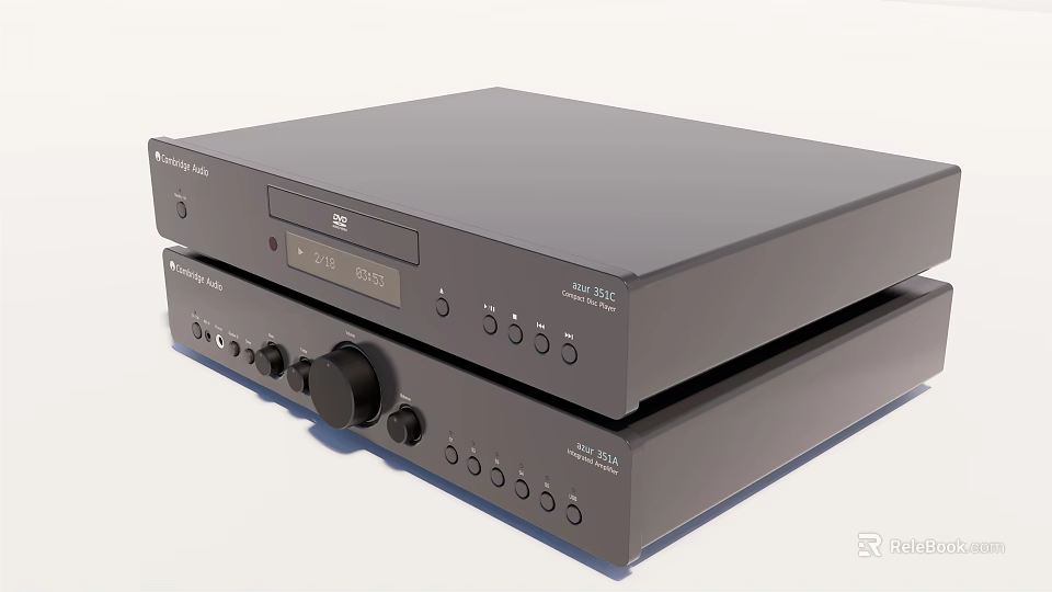 Black Stacked Audio System With DVD Player Knobs And Control Buttons 3d model 