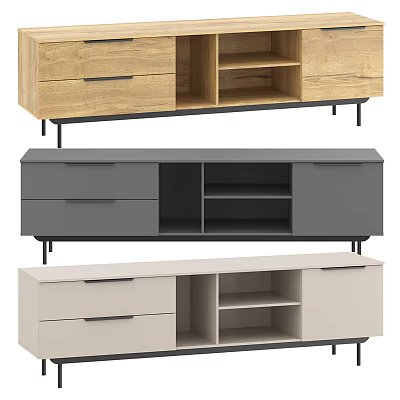 Modern TV Stand With Multiple Color Options Drawers Open Shelves And Metal Legs 3d model