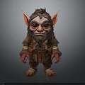 3D Cartoon Fantasy Goblin Character With Large Ears Furry Beard Red Hands And Feet