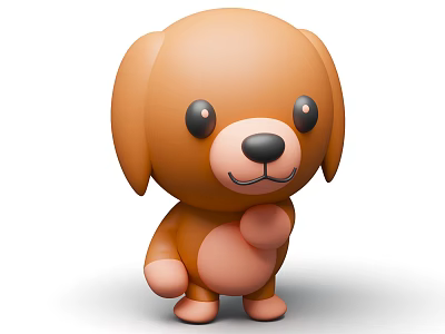 Cute 3D Brown Puppy Toy With Big Eyes Black Nose Standing On White Background 3d model