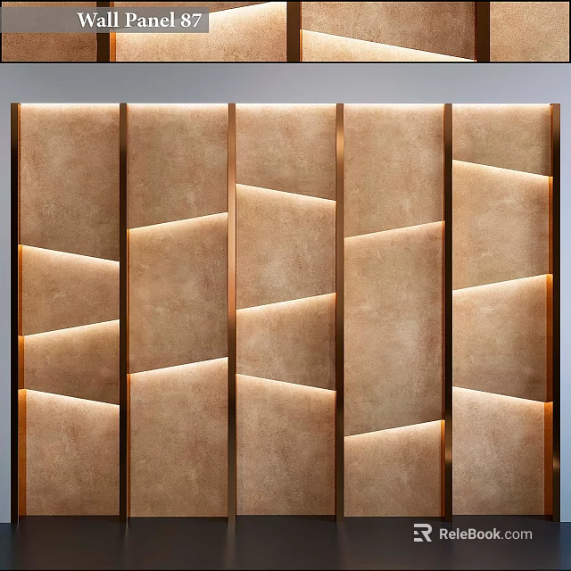 Elegant Brown Geometric Panel Wall Decor With Modern Lighting Design Elements 3d model 