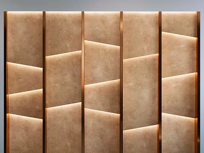 Elegant Brown Geometric Panel Wall Decor With Modern Lighting Design Elements 3d model