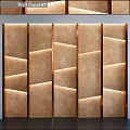 Elegant Brown Geometric Panel Wall Decor With Modern Lighting Design Elements