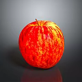 Fresh Red Apple With Yellow Stripes Shiny Surface And Clear Reflection On Dark Background