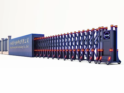 Automatic Electric Retractable Gate With Blue Sign And Intelligent Technology For Company 3d model