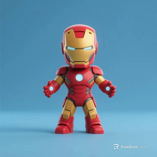 Iron Man Action Figure Red And Gold With Glowing Eyes Chest Reactor On Blue Background 3d model 