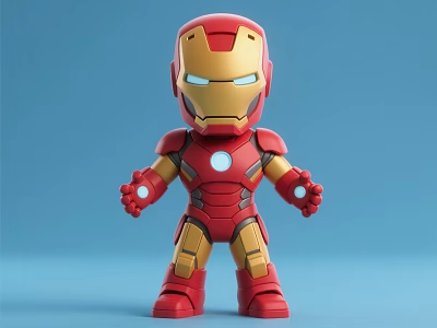 Iron Man Action Figure Red And Gold With Glowing Eyes Chest Reactor On Blue Background 3d model