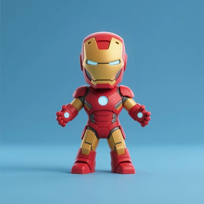 Iron Man Action Figure Red And Gold With Glowing Eyes Chest Reactor On Blue Background 3d model