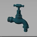 Vintage Blue Metal Faucet with Classic Handle and Curved Spout