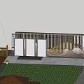 Modern Landscape Wall With Wooden Slats And Wavy Design In Garden