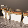 Modern Retail Display Shelves With Black White Frames And Glass Panel Design