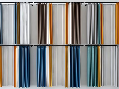 Various Colored Curtains Hanging in Display with Different Styles and Colors 3d model