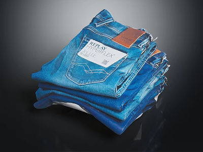 Blue Denim Jeans Stacked With High Flex Label For Modern Casual Wear 3d model