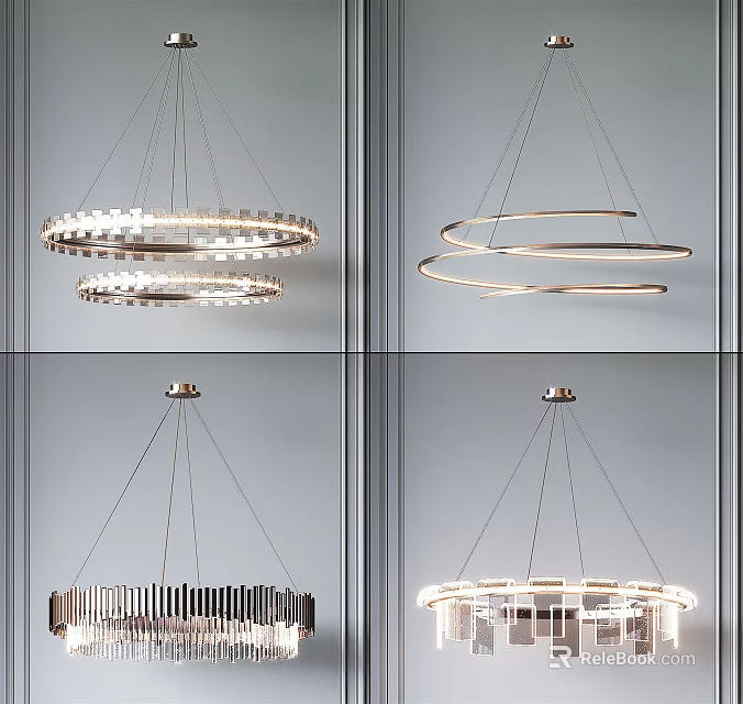 Modern Suspended Chandeliers With Circular Loop Design And Metallic Finish For Interior 3d model 