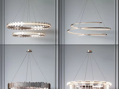 Modern Suspended Chandeliers With Circular Loop Design And Metallic Finish For Interior 3d model