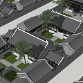 Ancient Chinese Architecture with Multiple Courtyards Gray Tile Roofs and Courtyard Garden Design