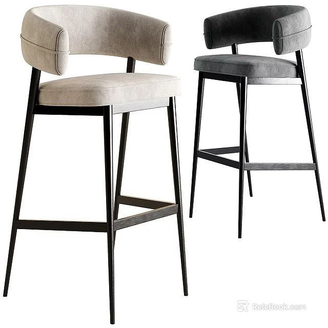 Modern Upholstered Bar Stools With Beige Gray Seats Black Metal Frames And Backrests 3d model 