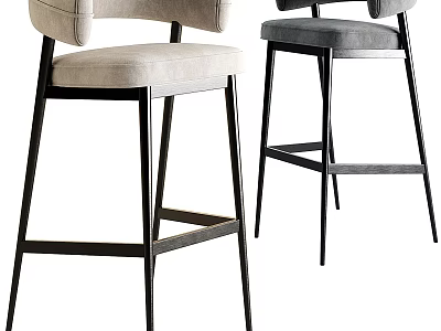 Modern Upholstered Bar Stools With Beige Gray Seats Black Metal Frames And Backrests 3d model