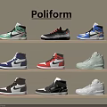 Poliform Shoes Arranged on Wooden Shelf with Various Colors and Styles