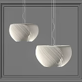 Two Modern Striped Pendant Lights Hanging On Dark Wall Interior Design