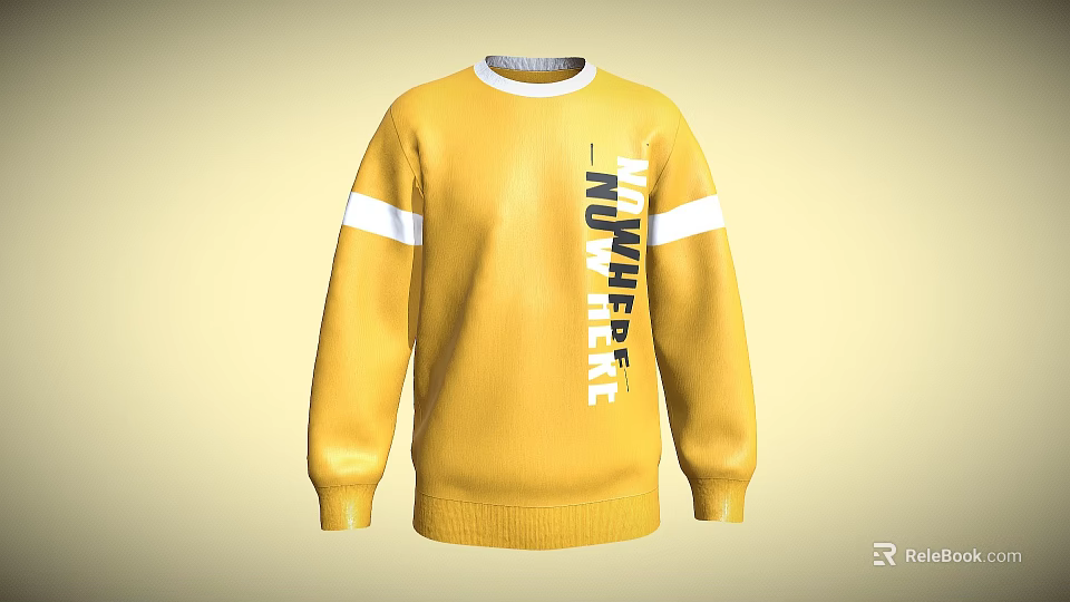 Yellow Sweater With White Stripes On Sleeves And NOWHERE Text On Front 3d model 