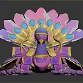 Peacock Shaped Decorative Throne With Pink Blue Purple Feathers Gemstones And Golden Details