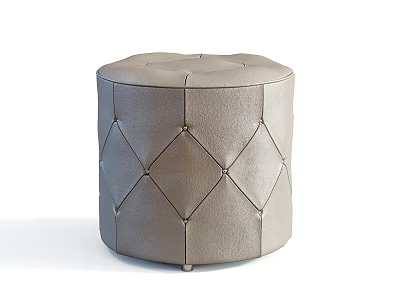Round Diamond Tufted Leather Ottoman In Neutral Tone For Modern Living Room 3d model