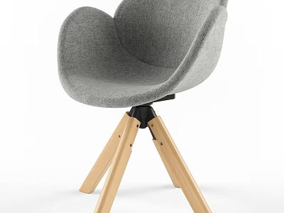 Modern Gray Stool With Curved Back And Seat Three Wooden Legs Black Joint 3d model