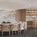 Elegant VIP Dining Box Interior With Round Table Stone Wall Wine Rack And Bar Counter 3d model