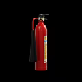 Red Fire Extinguisher With Black Nozzle Handle And Safety Instruction Label